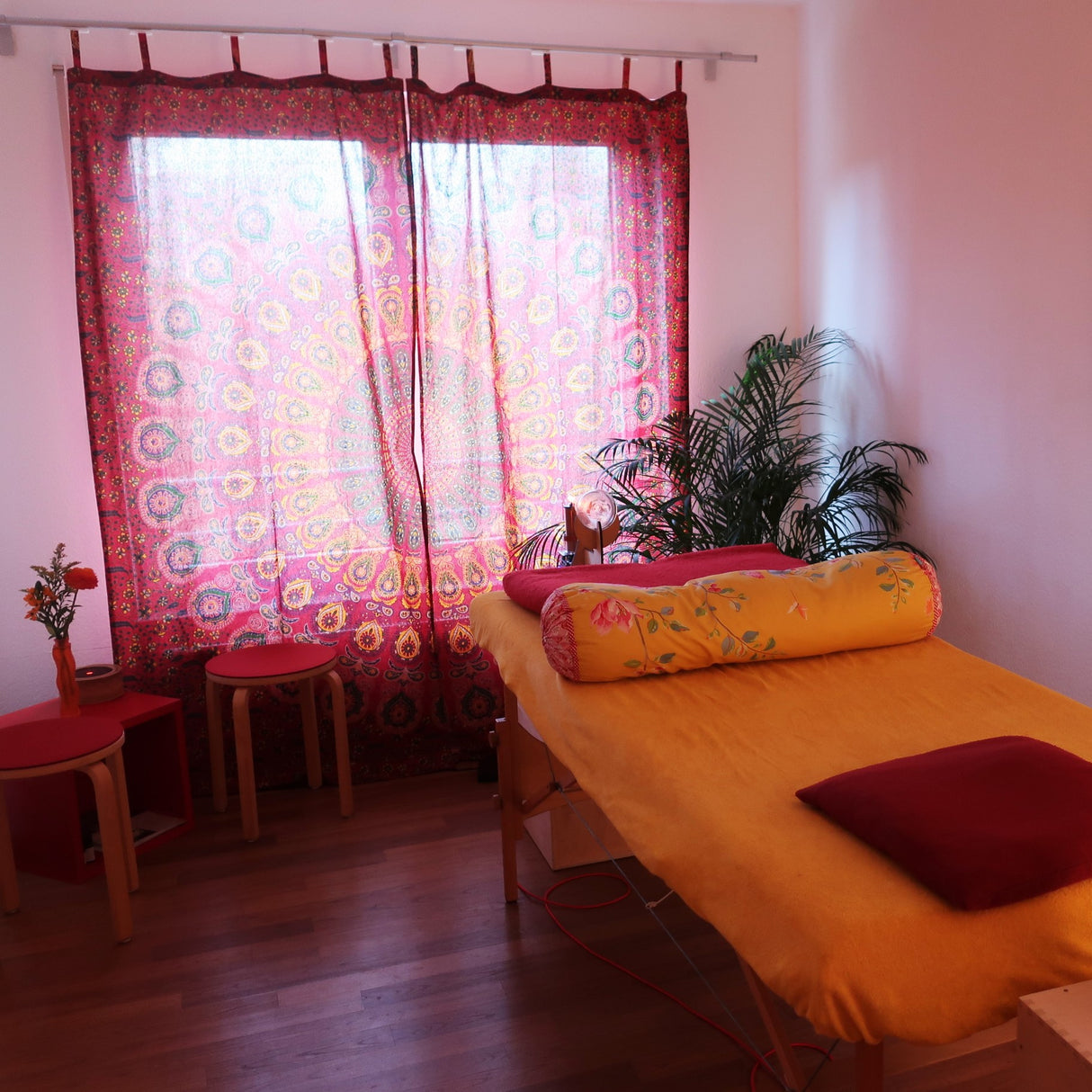 Vorhang Pfauenfeder Mandala rot weiß - 2-teilig