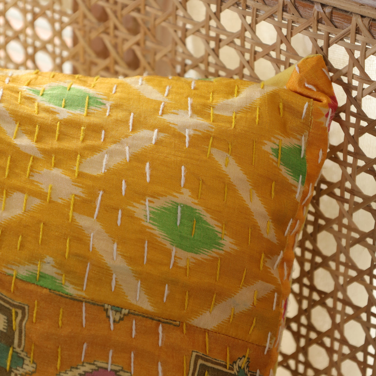 Kissen Patchwork Gelb Sari Stoff - 40x40 cm