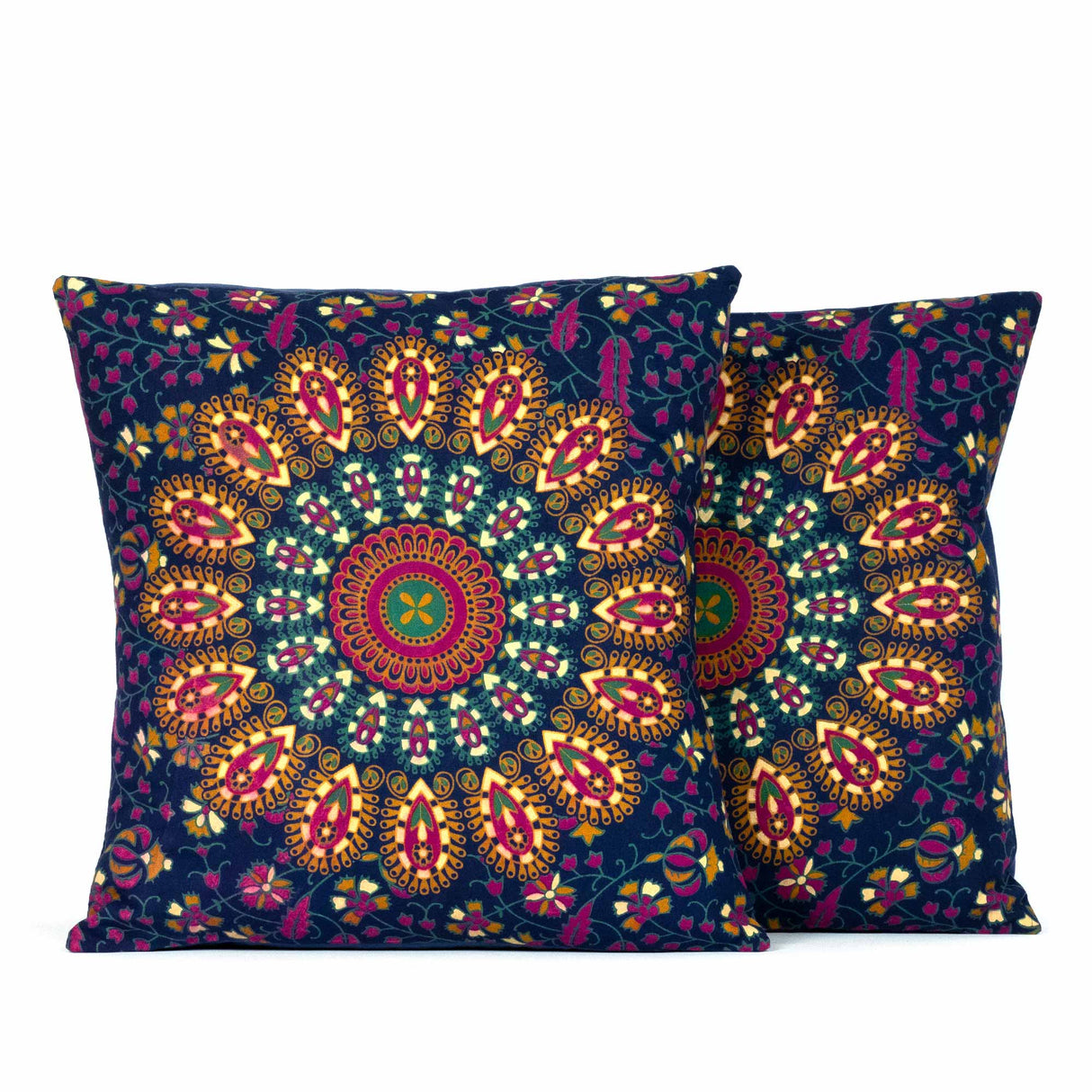 Kissen mit Pfauenfeder Mandala rosa gelb | 2x 40x40 cm