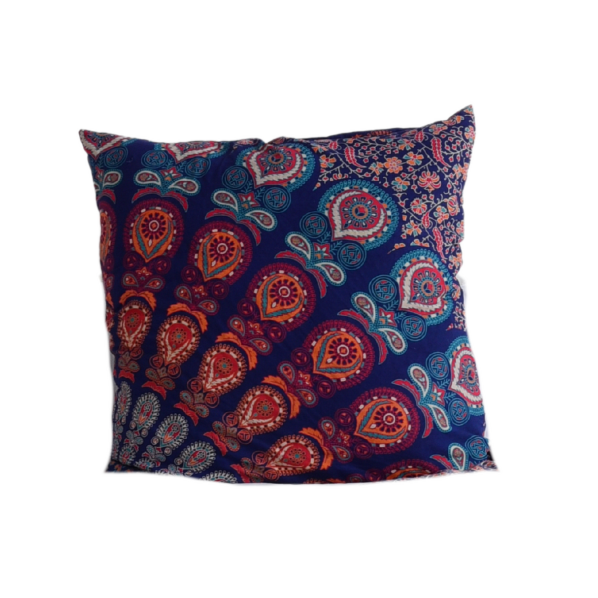 Kopfkissen Bezug Pfauenfeder Mandala blau orange türkis 80x80 cm