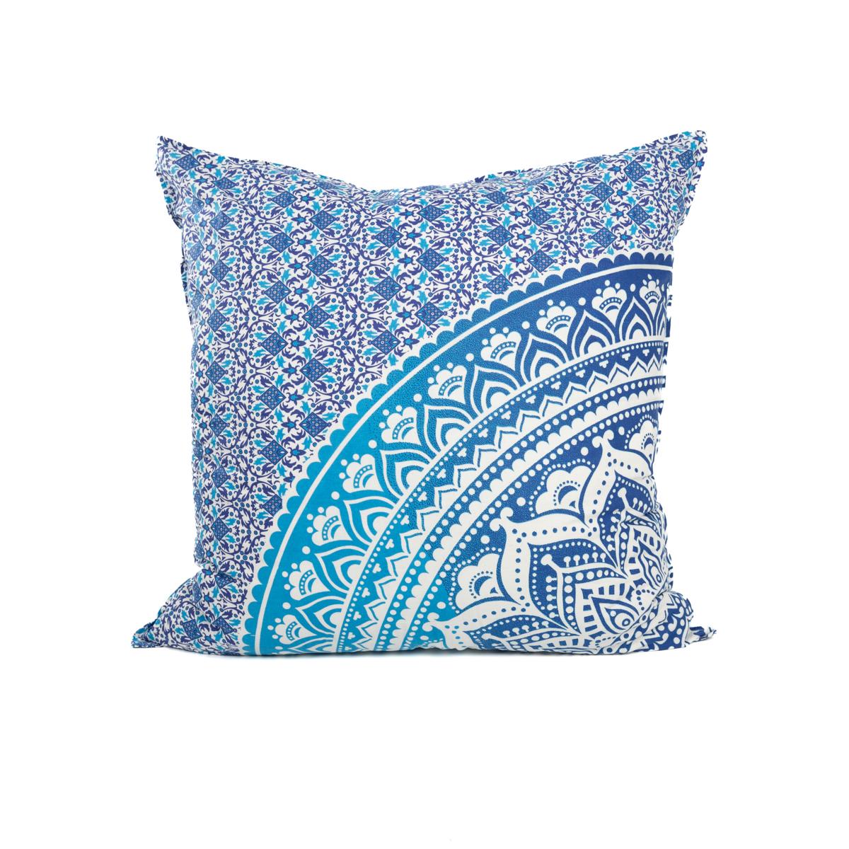 Kopfkissen 80x80 cm mit Reissverschluss Kissenbezug für Ombre Mandala blau