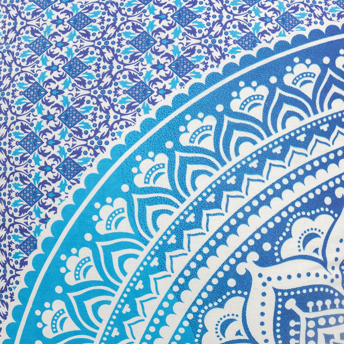 Kopfkissen 80x80 cm mit Reissverschluss Kissenbezug für Ombre Mandala blau