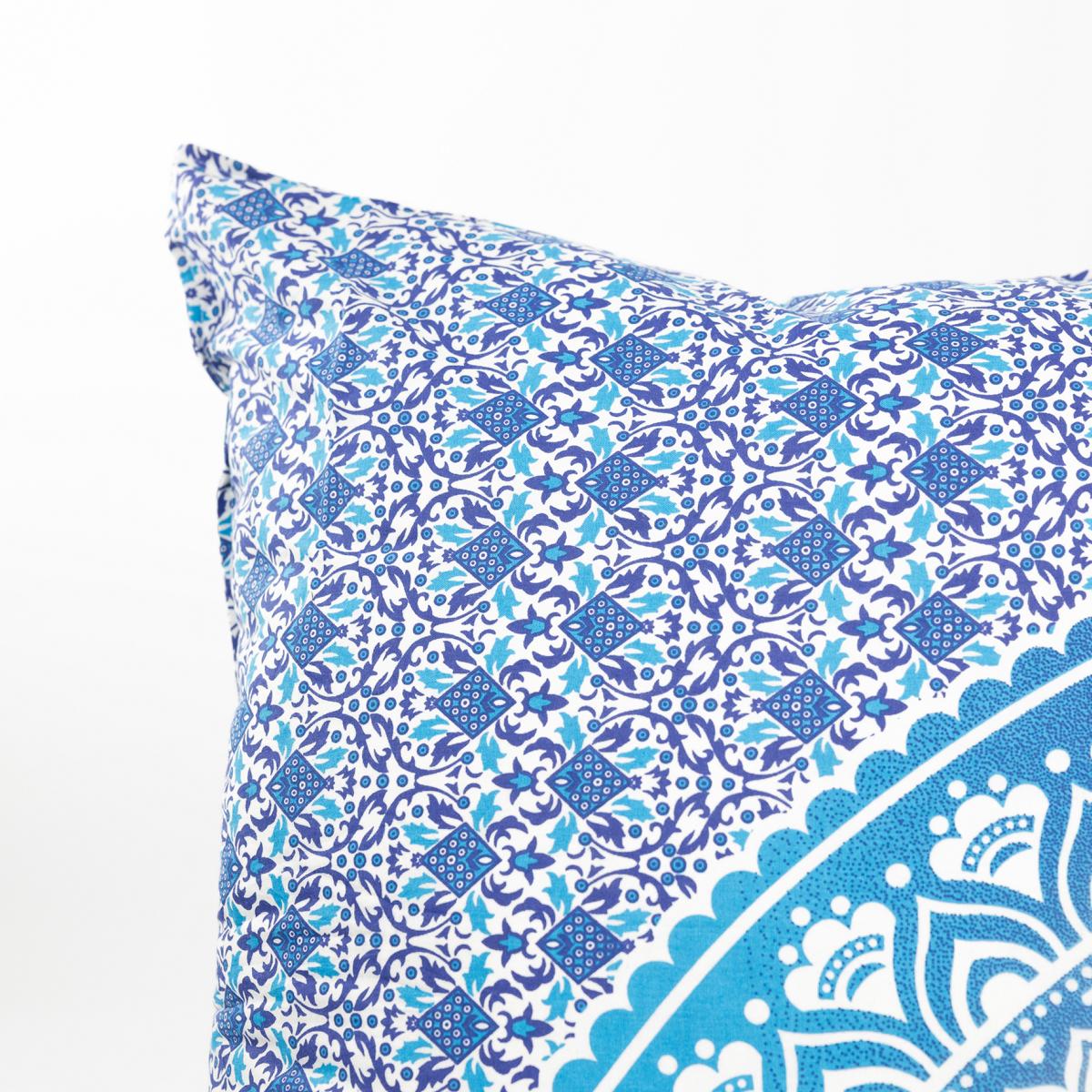 Kopfkissen 80x80 cm mit Reissverschluss Kissenbezug für Ombre Mandala blau
