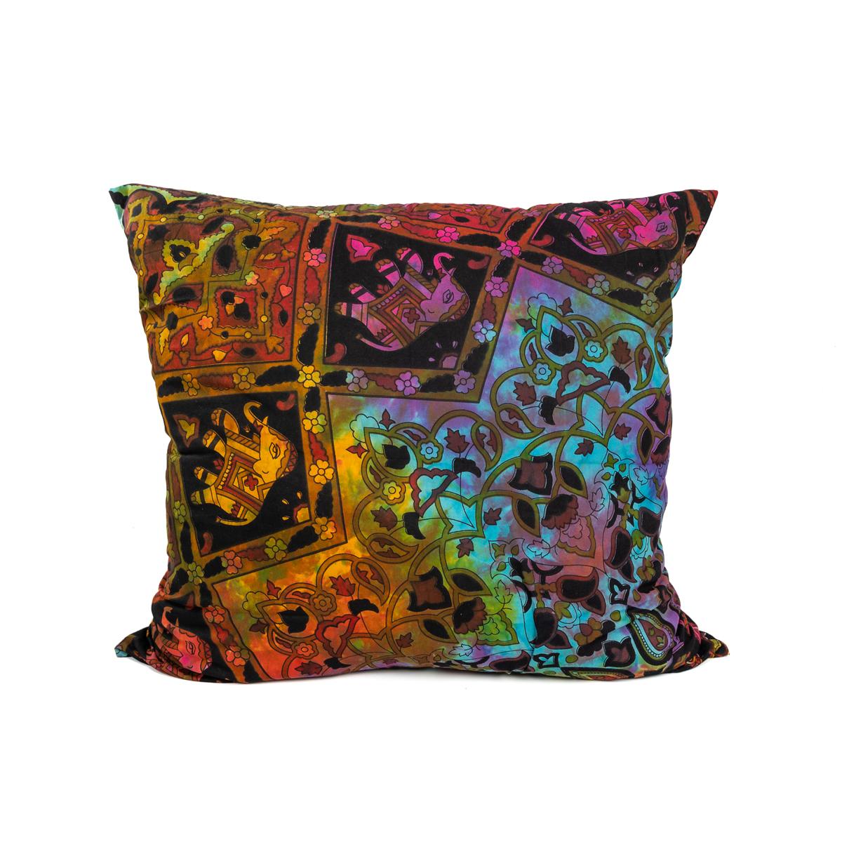 Kopfkissen 80x80 cm mit Reissverschluss Bezug für Stern Mandala batik bunt mit Elefanten