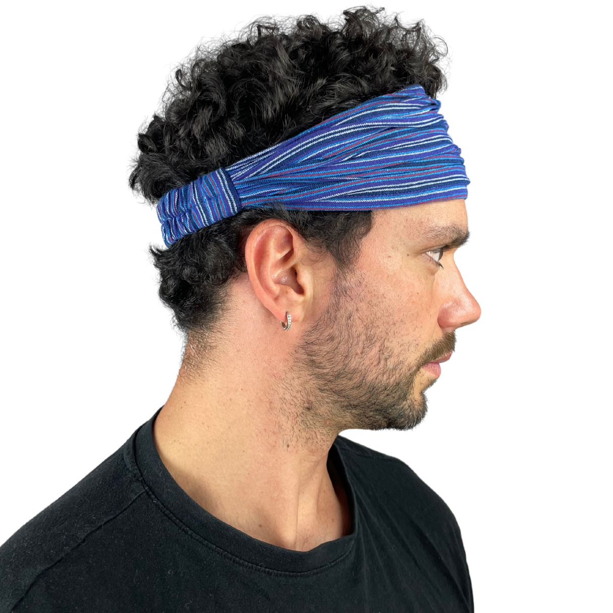 Haarband gestreift Blau – handgefertigtes Stirnband aus Nepal