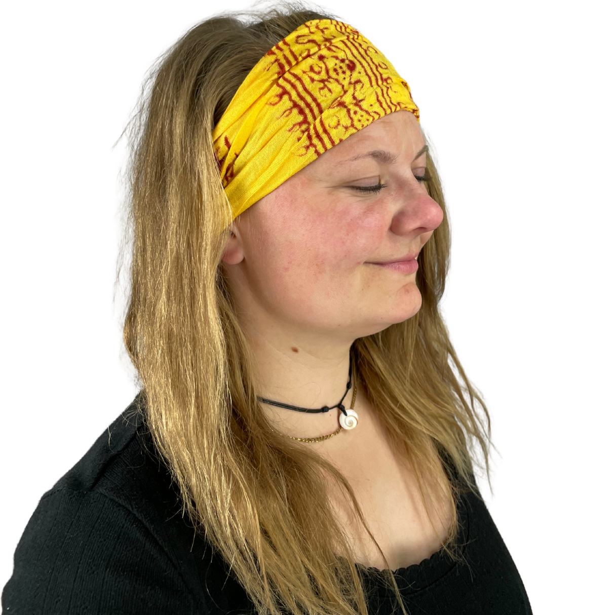 Haarband mit Om Zeichen Gelb – flexibles Stirnband aus Stoff