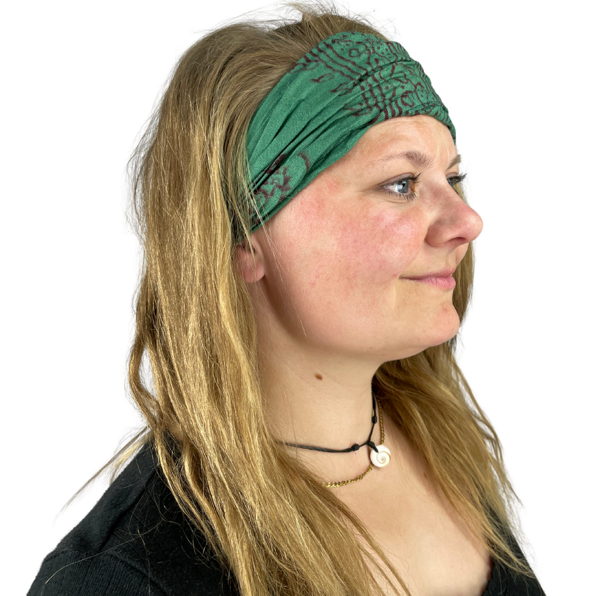 Haarband mit Om Zeichen Grün – flexibles Stirnband aus Stoff