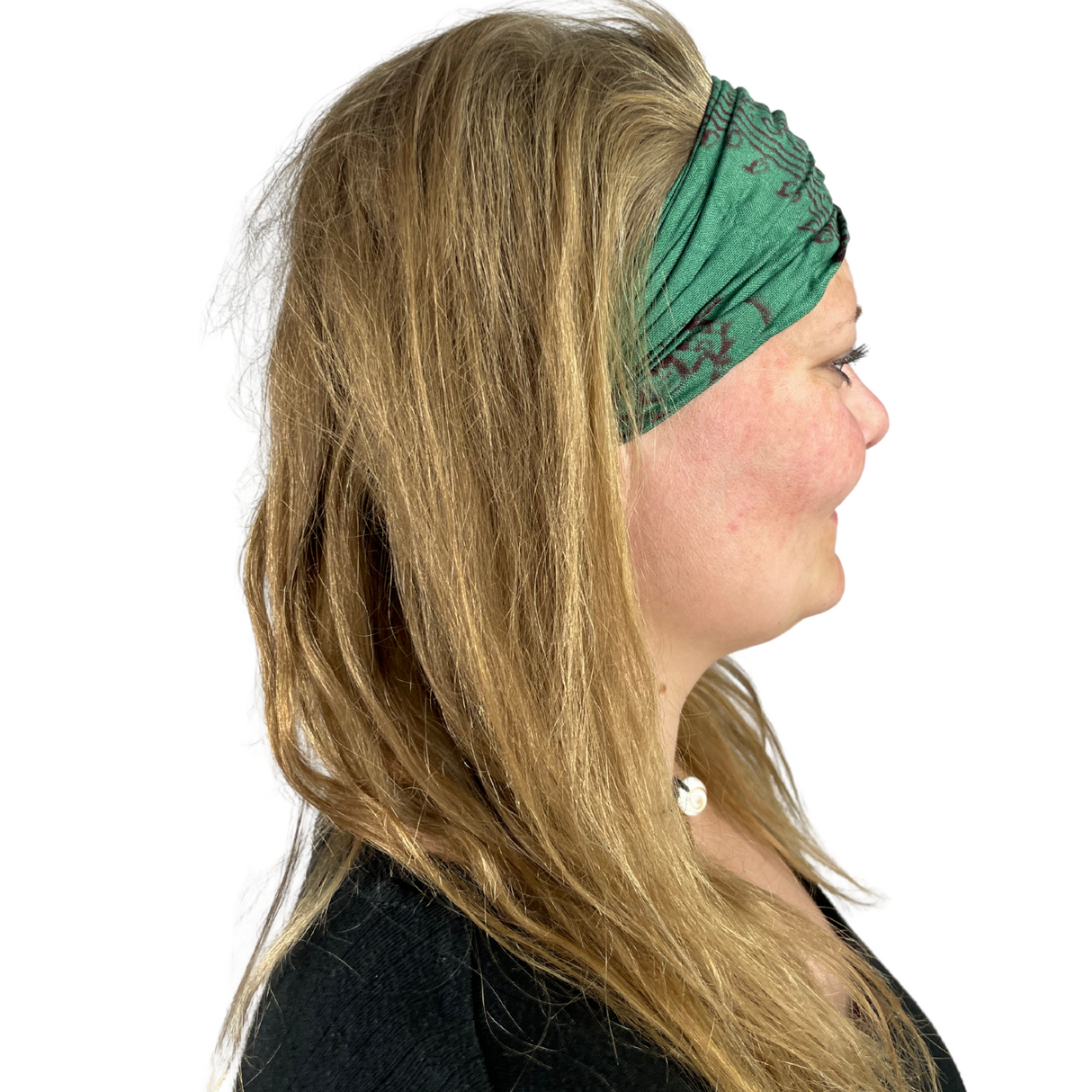 Haarband mit Om Zeichen Grün – flexibles Stirnband aus Stoff