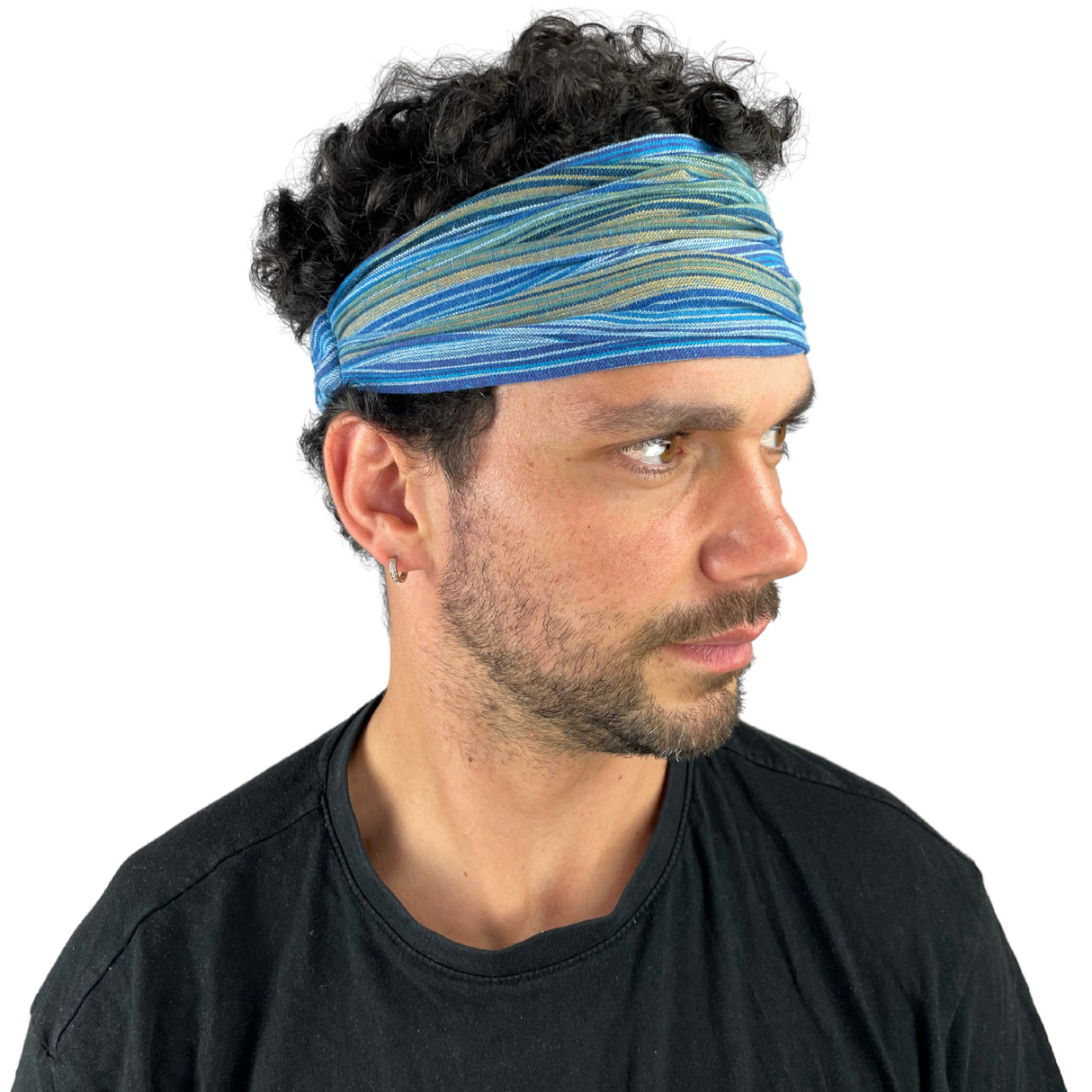 Haarband gestreift Türkis – handgefertigtes Stirnband aus Nepal