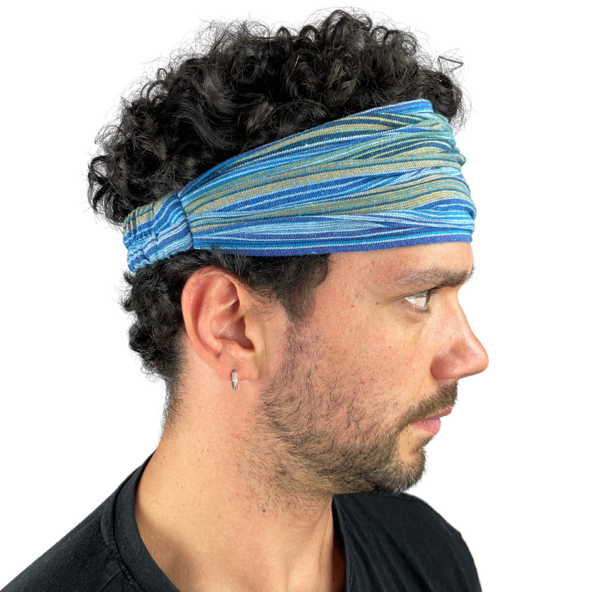 Haarband gestreift Türkis – handgefertigtes Stirnband aus Nepal