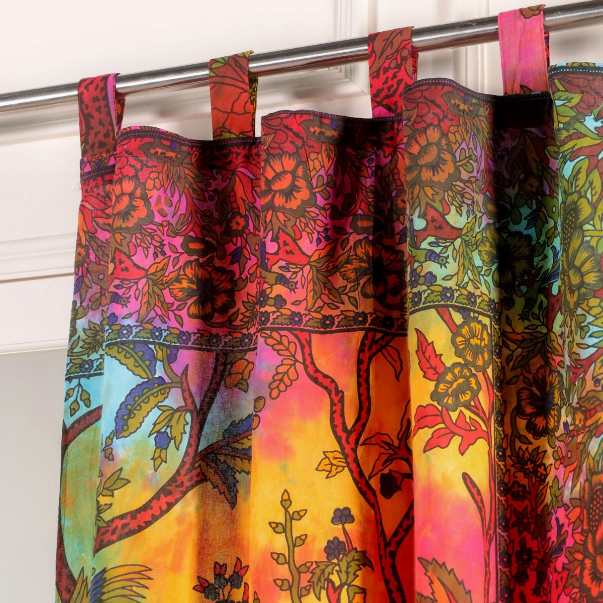 Indischer Vorhang Lebensbaum batik bunt - Gardinen mit Schlaufen 210 cm lang 200 cm breit