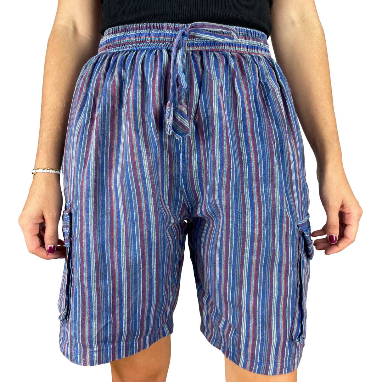 Kurze Hose Fischerstoff Stil blau Unisex alternative Mode aus Nepal Hippiestyle fair gehandelt von Karmandala