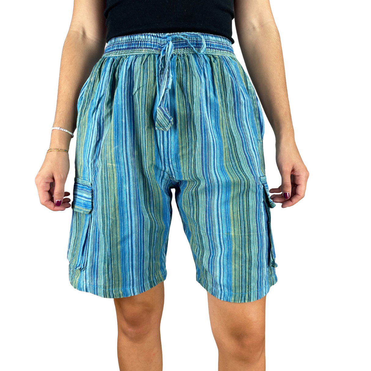 Kurze Hippie Hose Fischerstoff Stil türkis Unisex alternative Mode aus Nepal Hippiestyle fair gehandelt von Karmandala