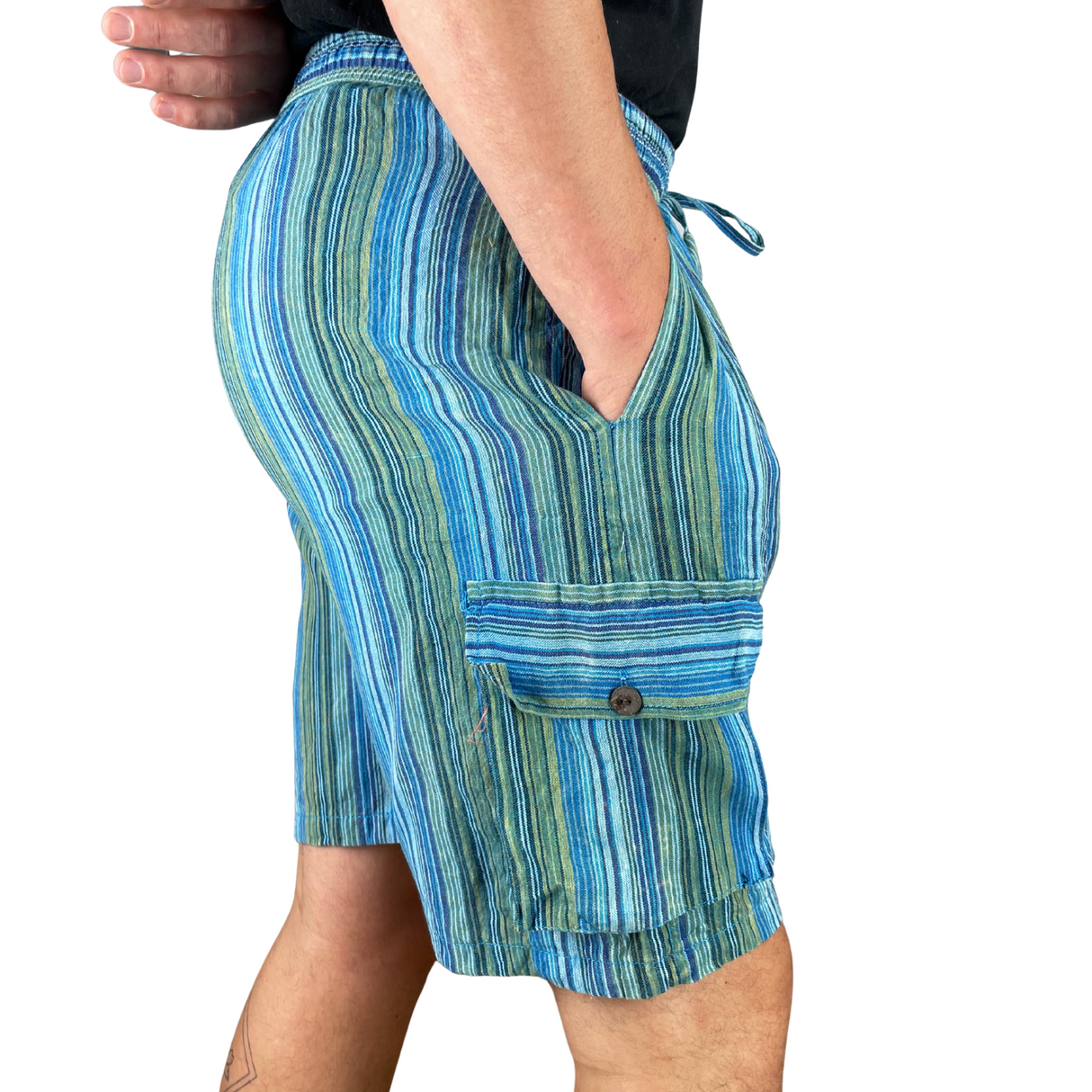 Kurze Hippie Hose Fischerstoff Stil türkis Unisex alternative Mode aus Nepal Hippiestyle fair gehandelt von Karmandala