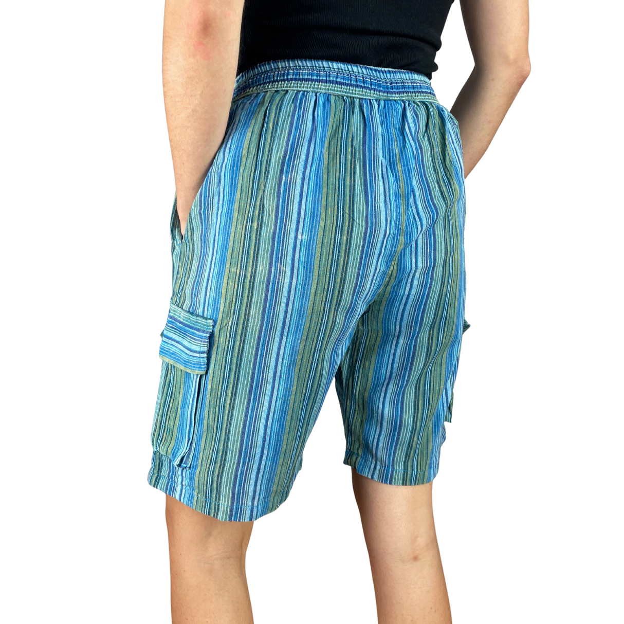 Kurze Hippie Hose Fischerstoff Stil türkis Unisex alternative Mode aus Nepal Hippiestyle fair gehandelt von Karmandala