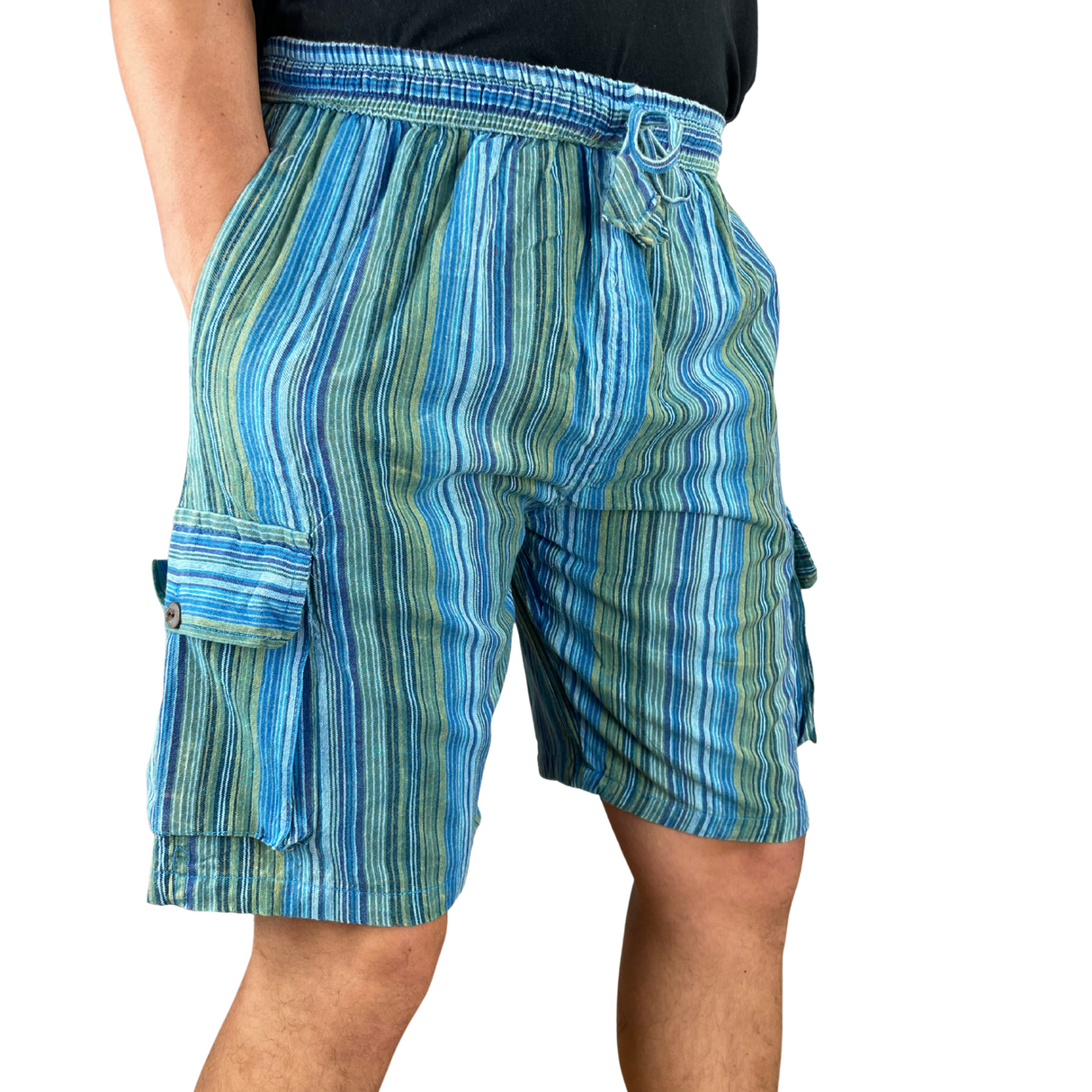 Kurze Hippie Hose Fischerstoff Stil türkis Unisex alternative Mode aus Nepal Hippiestyle fair gehandelt von Karmandala