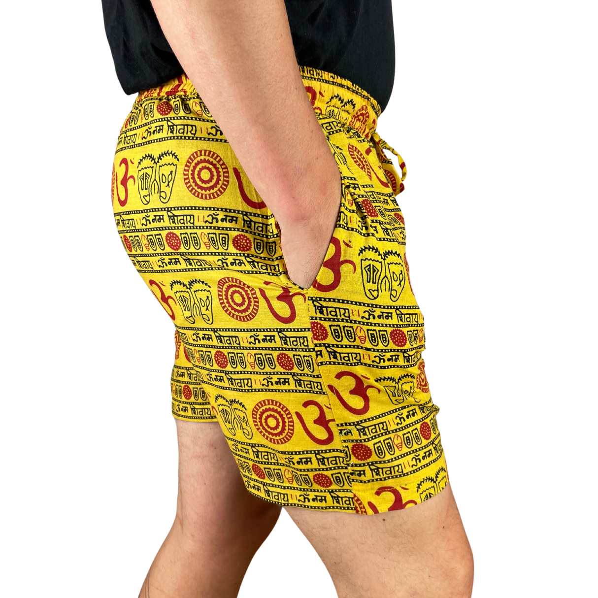 Kurze Sommerhose Gelb Om Zeichen Shorts indische Kleidung fair gehandelt