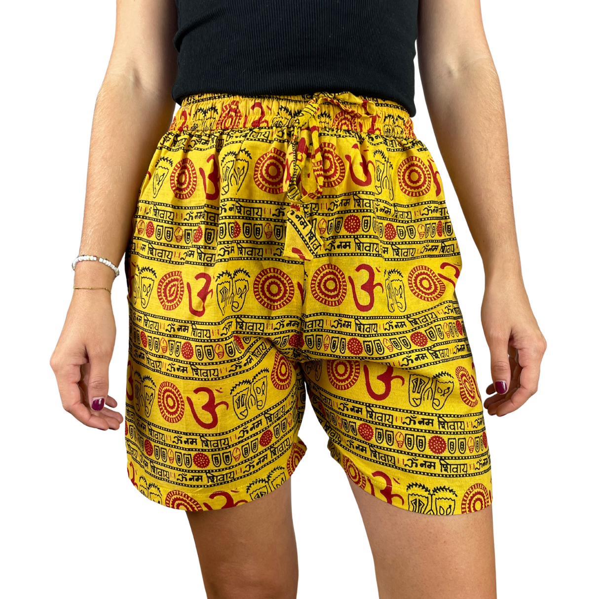 Kurze Sommerhose Gelb Om Zeichen Shorts indische Kleidung fair gehandelt