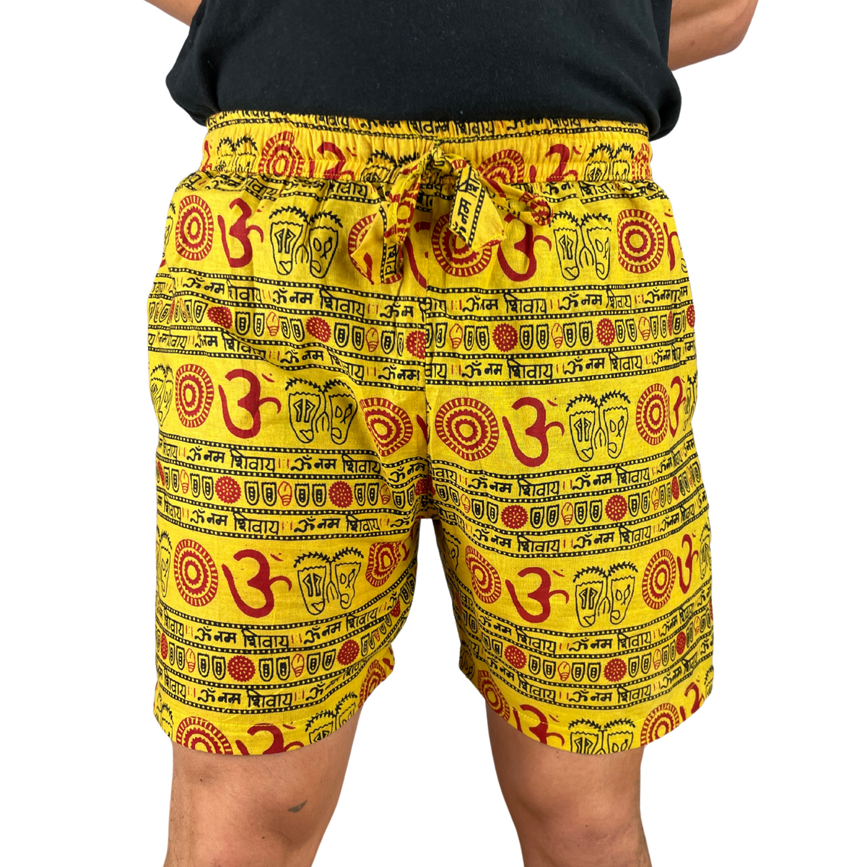 Kurze Sommerhose Gelb Om Zeichen Shorts indische Kleidung fair gehandelt