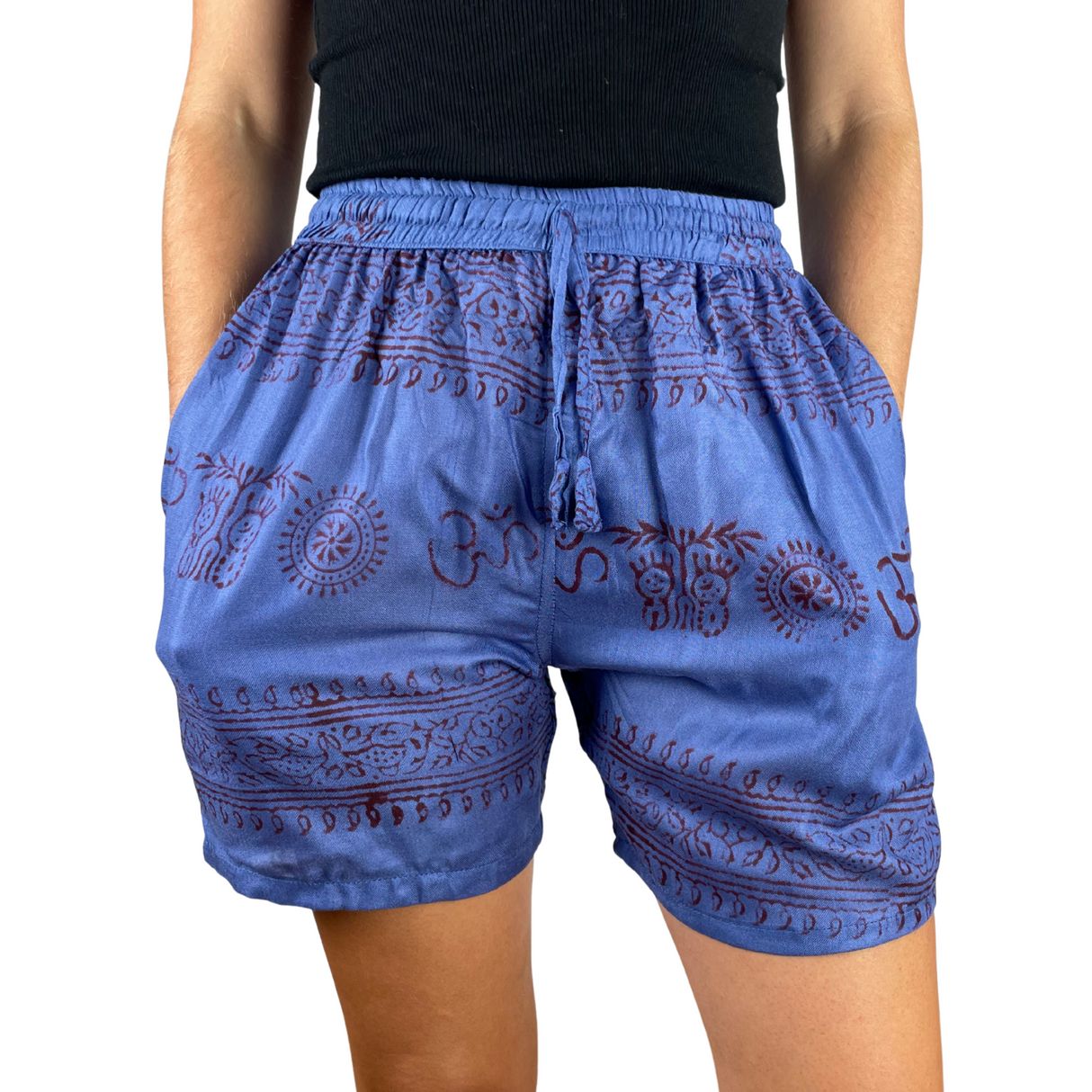 Kurze Sommerhose Ram Nami Blau - leichte Shorts Unisex alternative Hippie Mode für Yoga und Meditation fair gehandelt