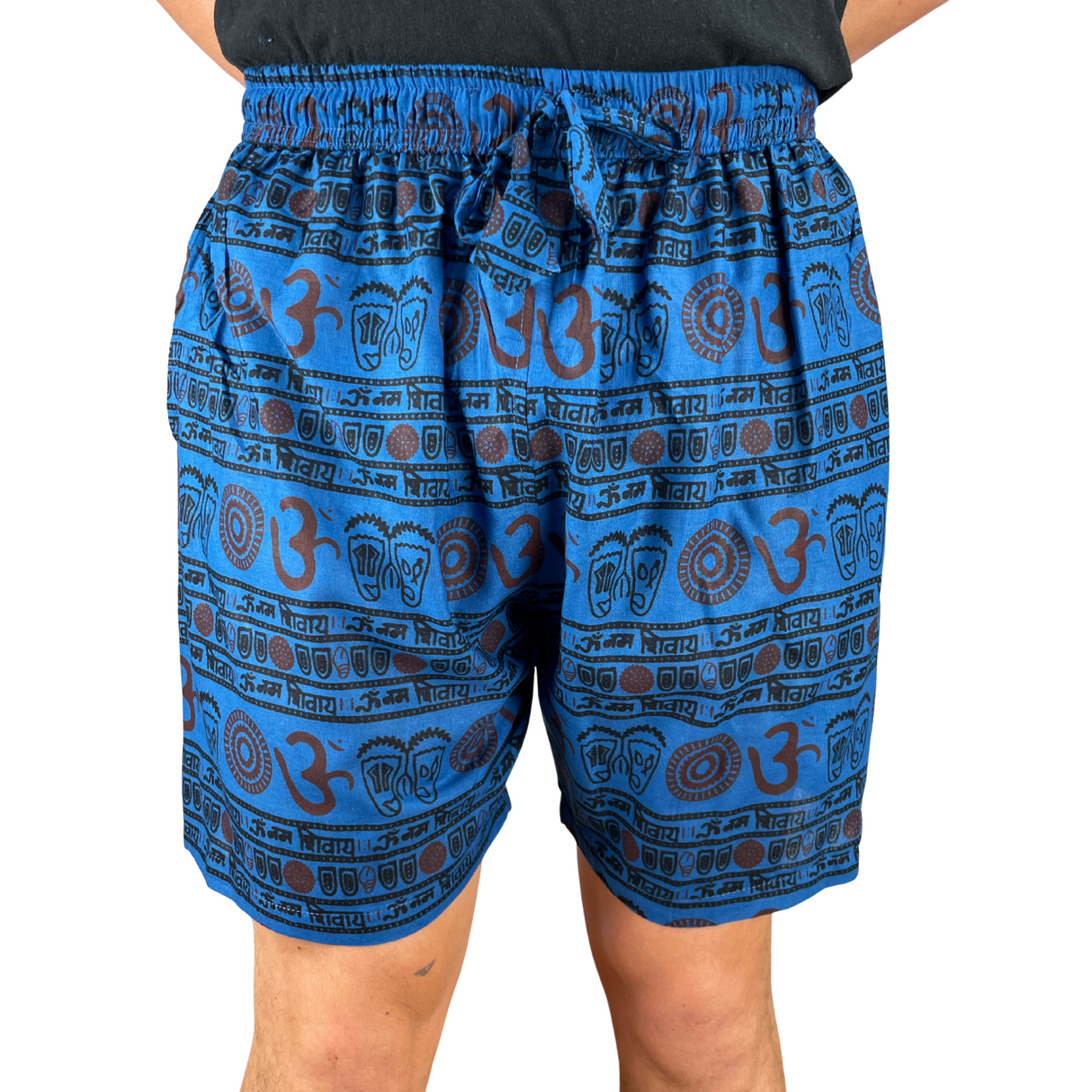 Kurze Sommerhose Blau Om Zeichen Shorts indische Kleidung fair gehandelt