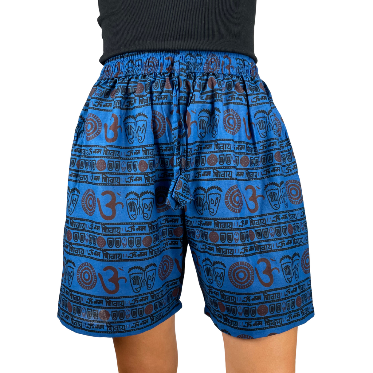 Kurze Sommerhose Blau Om Zeichen Shorts indische Kleidung fair gehandelt