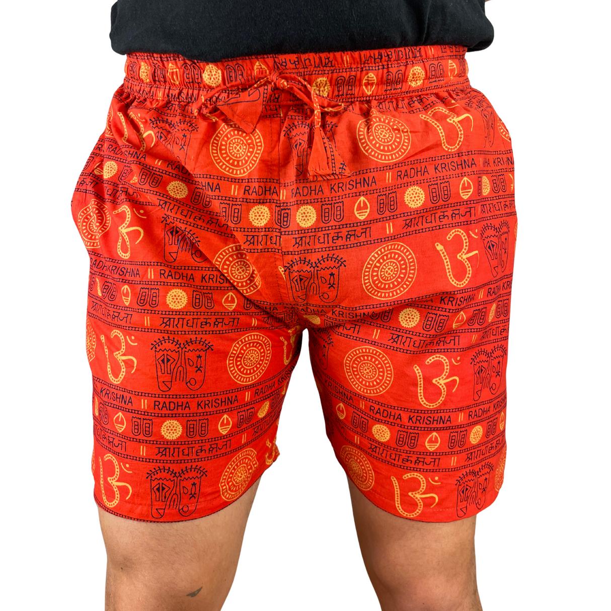 Kurze Sommerhose Orange Om Zeichen Shorts indische Kleidung fair gehandelt