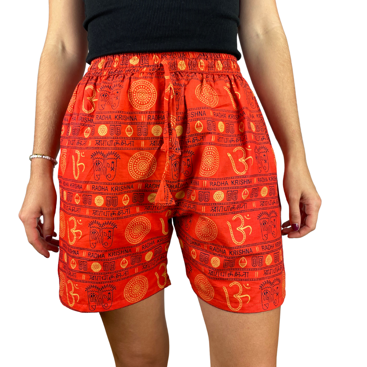 Kurze Sommerhose Orange Om Zeichen Shorts indische Kleidung fair gehandelt