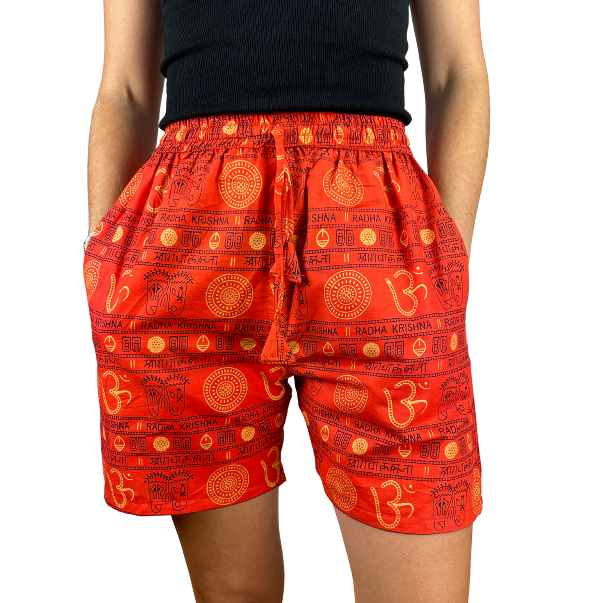 Kurze Sommerhose Orange Om Zeichen Shorts indische Kleidung fair gehandelt