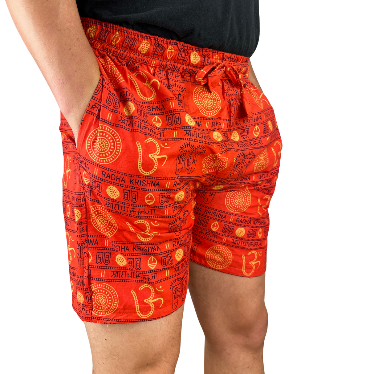 Kurze Sommerhose Orange Om Zeichen Shorts indische Kleidung fair gehandelt