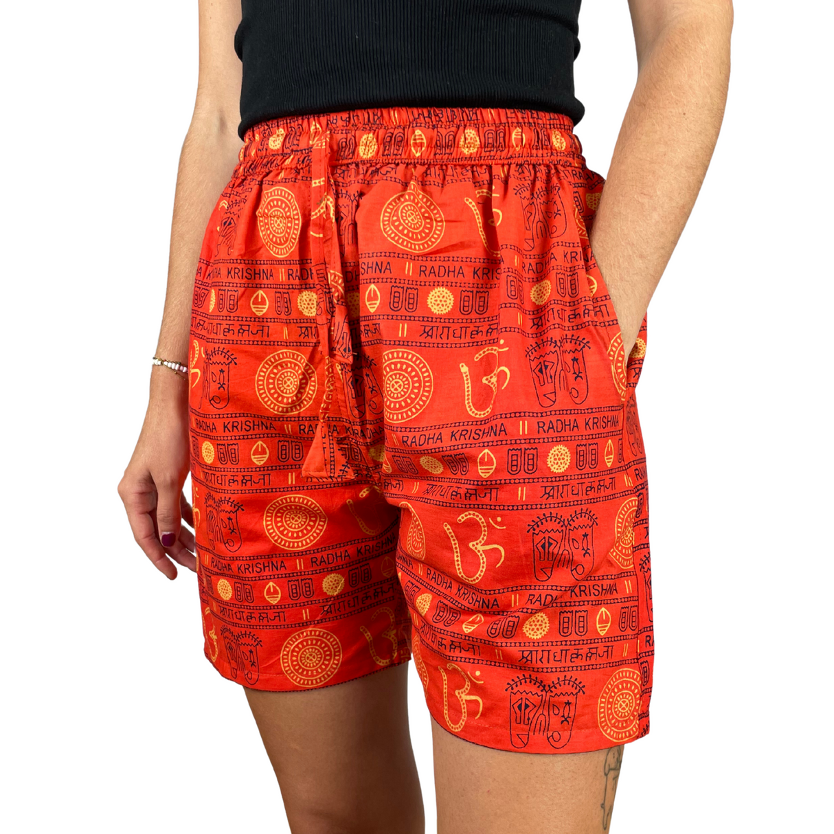 Kurze Sommerhose Orange Om Zeichen Shorts indische Kleidung fair gehandelt