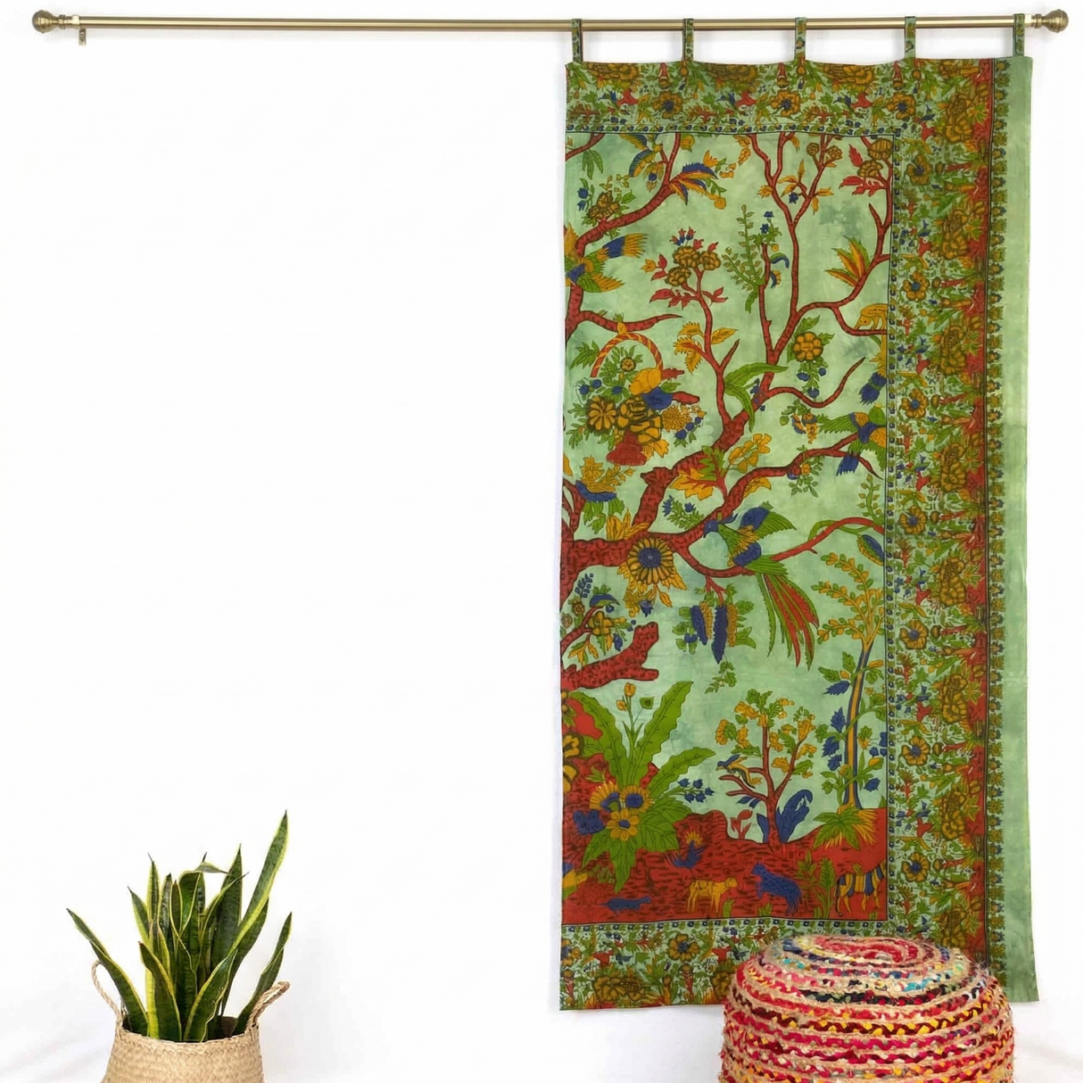 Einzelstück 1/2 Vorhang Lebensbaum Batik Grün RECHTE Seite