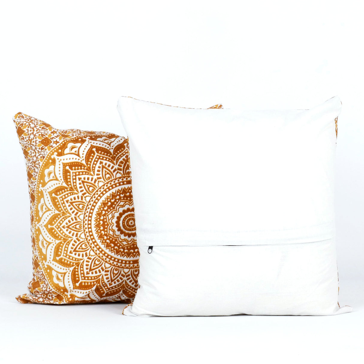Mandala Kissen Ombre ocker braun 40x40 cm Rückseite weiß