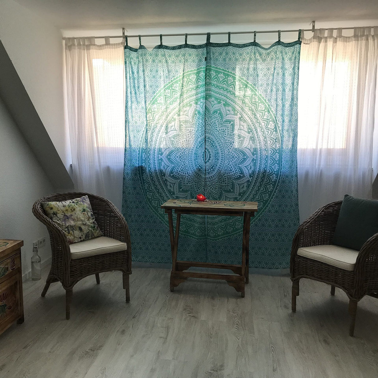 Mandala Vorhang Ombre in türkis mit Schlaufen