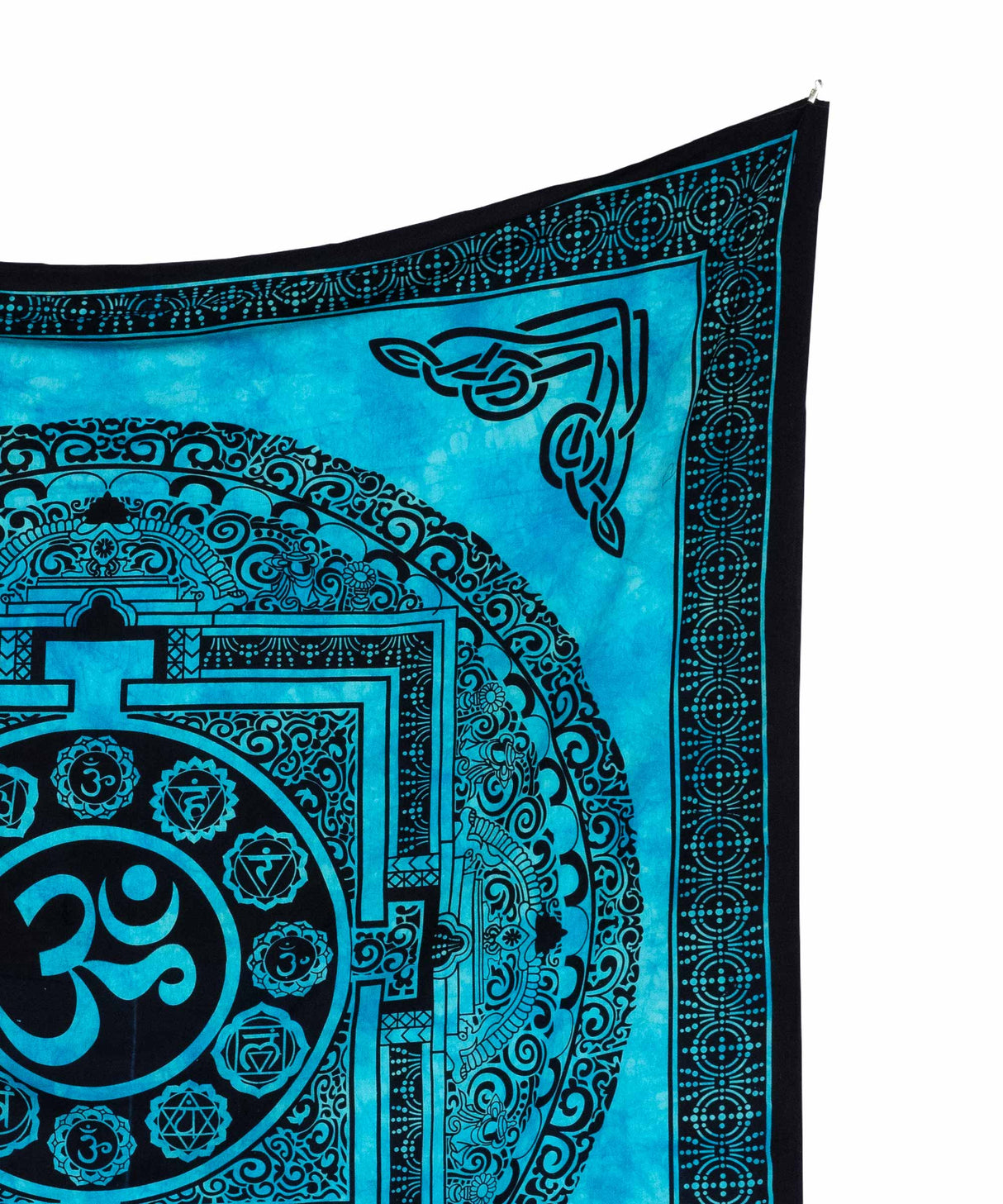 Om Wandtuch in blau, spiritueller Wandbehang aus Indien