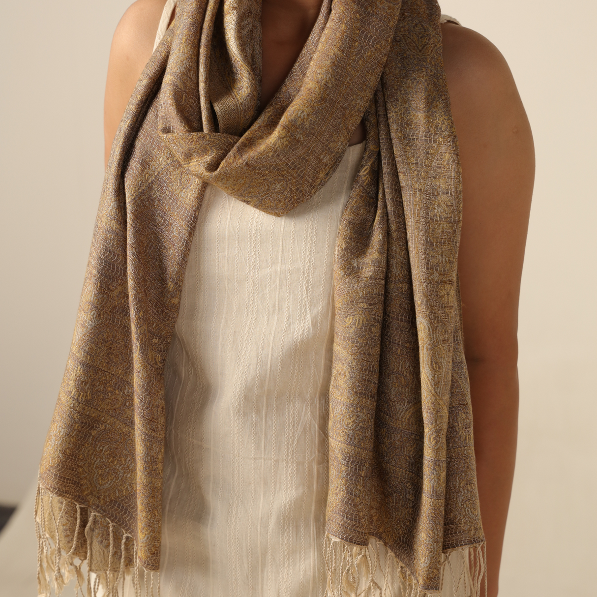 Pashmina-Schal Beige mit orientalischem Paisley-Muster