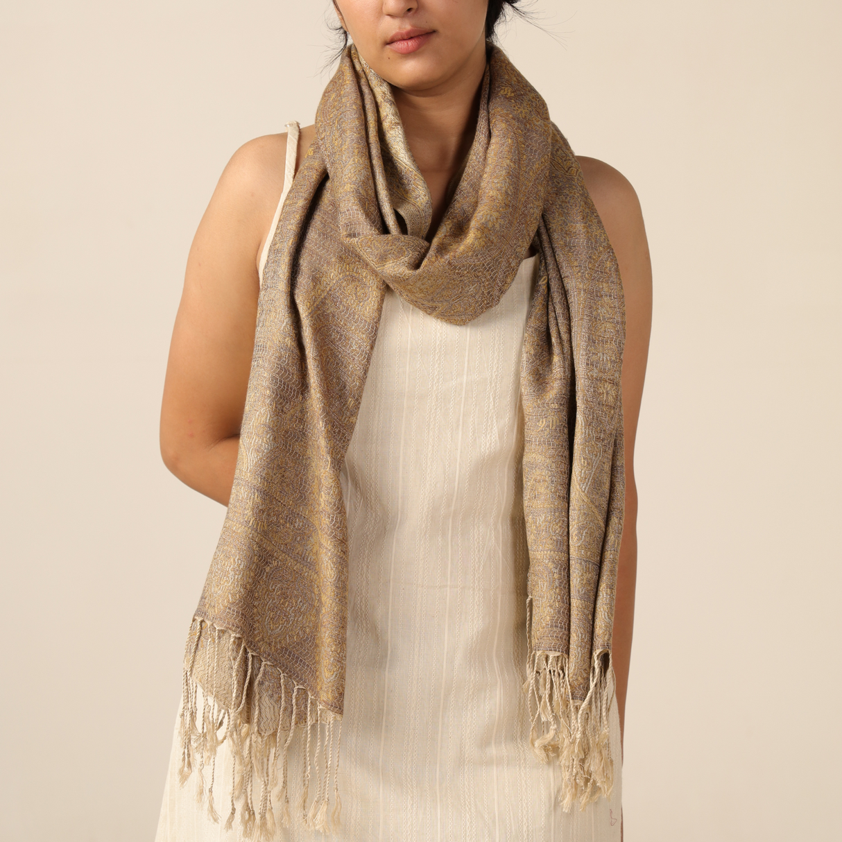 Pashmina-Schal Beige mit orientalischem Paisley-Muster