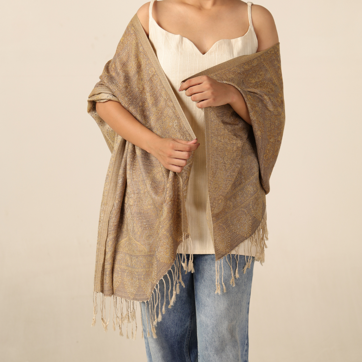 Pashmina-Schal Beige mit orientalischem Paisley-Muster