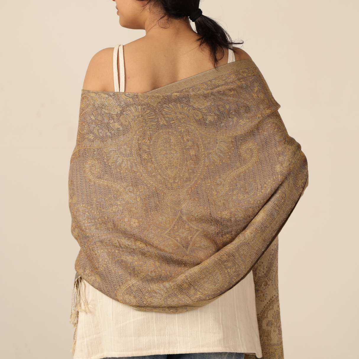 Pashmina-Schal Beige mit orientalischem Paisley-Muster