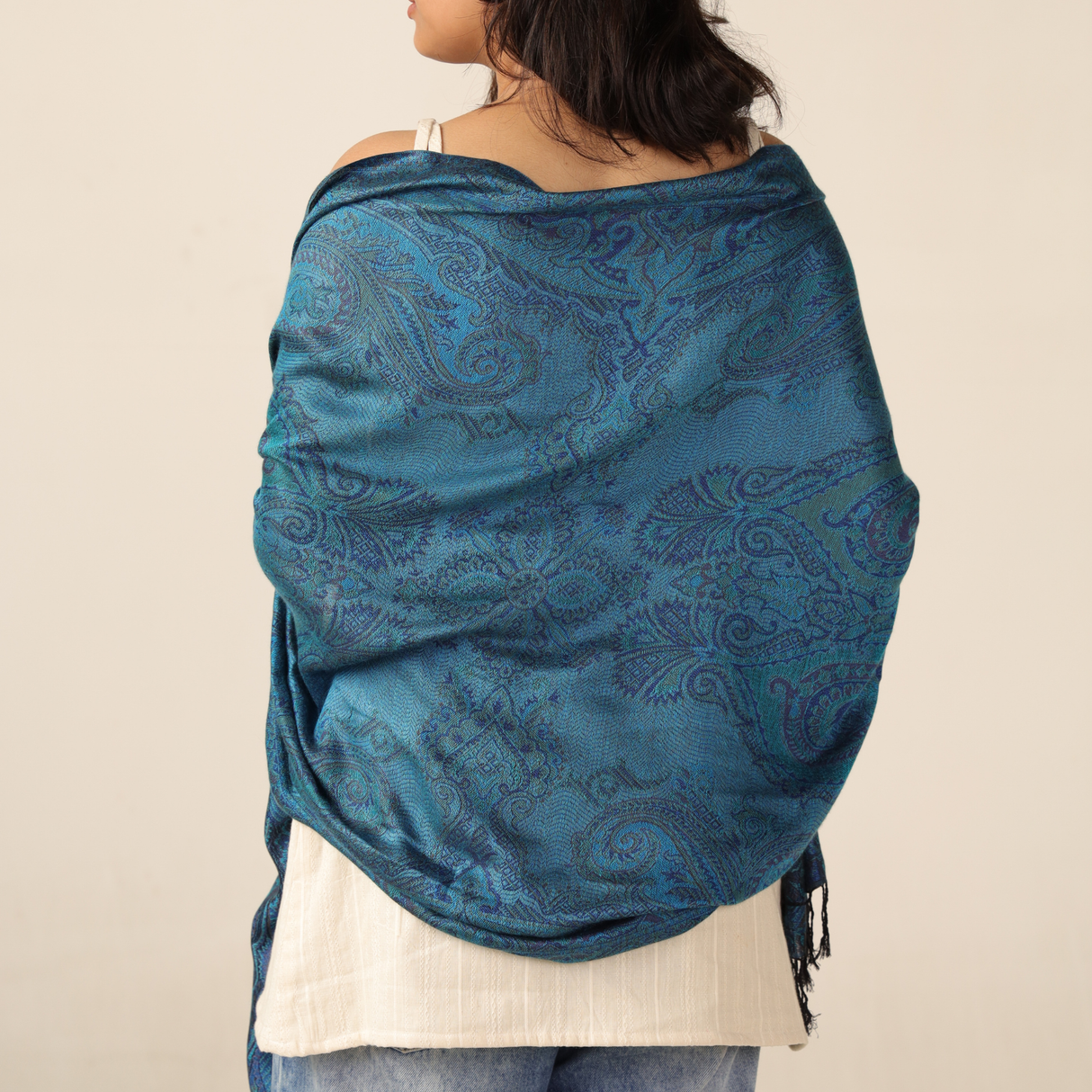 Pashmina Schal in blau - indischer Paisley Schal aus weichem Modal