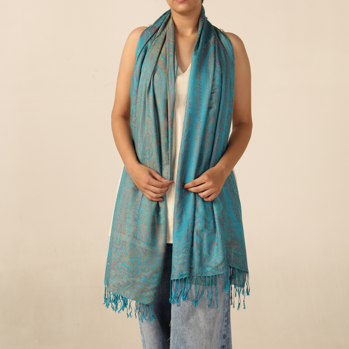 Pashmina-Schal Türkis mit Paisley-Muster – Leichtigkeit trifft Eleganz