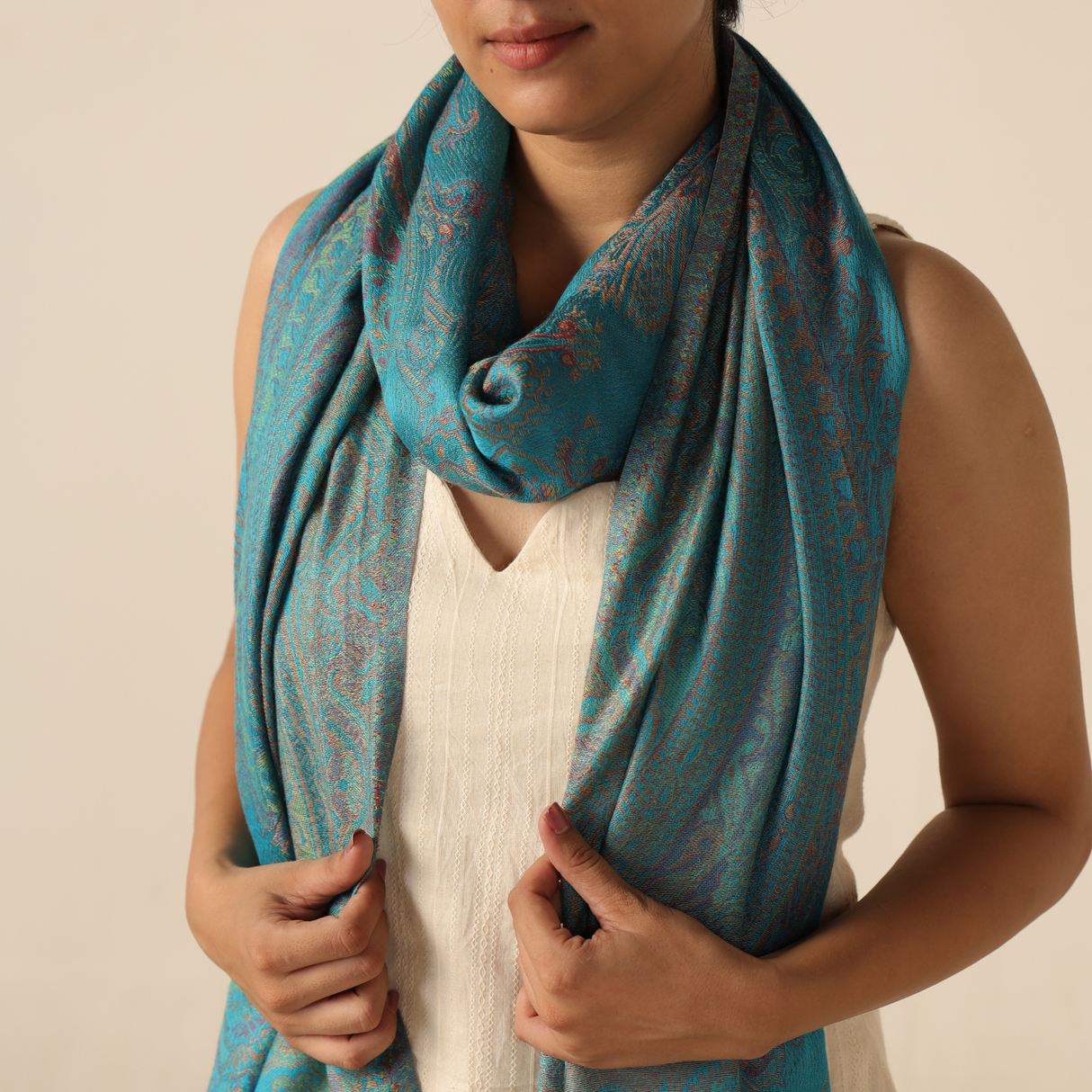 Pashmina-Schal Türkis mit Paisley-Muster – Leichtigkeit trifft Eleganz