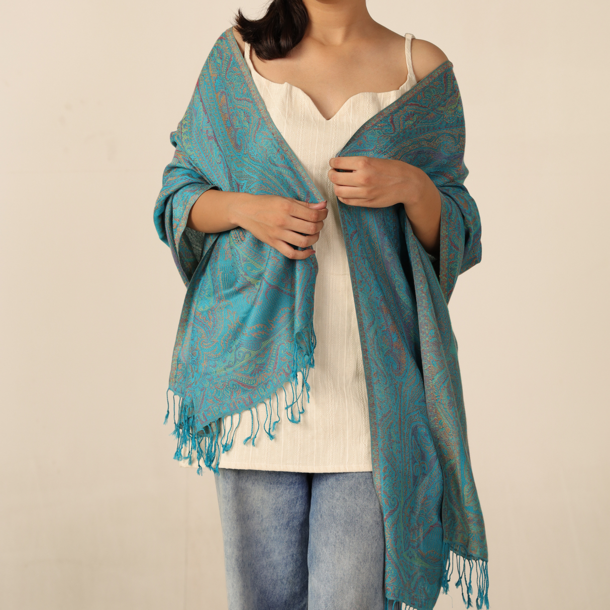 Pashmina-Schal Türkis mit Paisley-Muster – Leichtigkeit trifft Eleganz