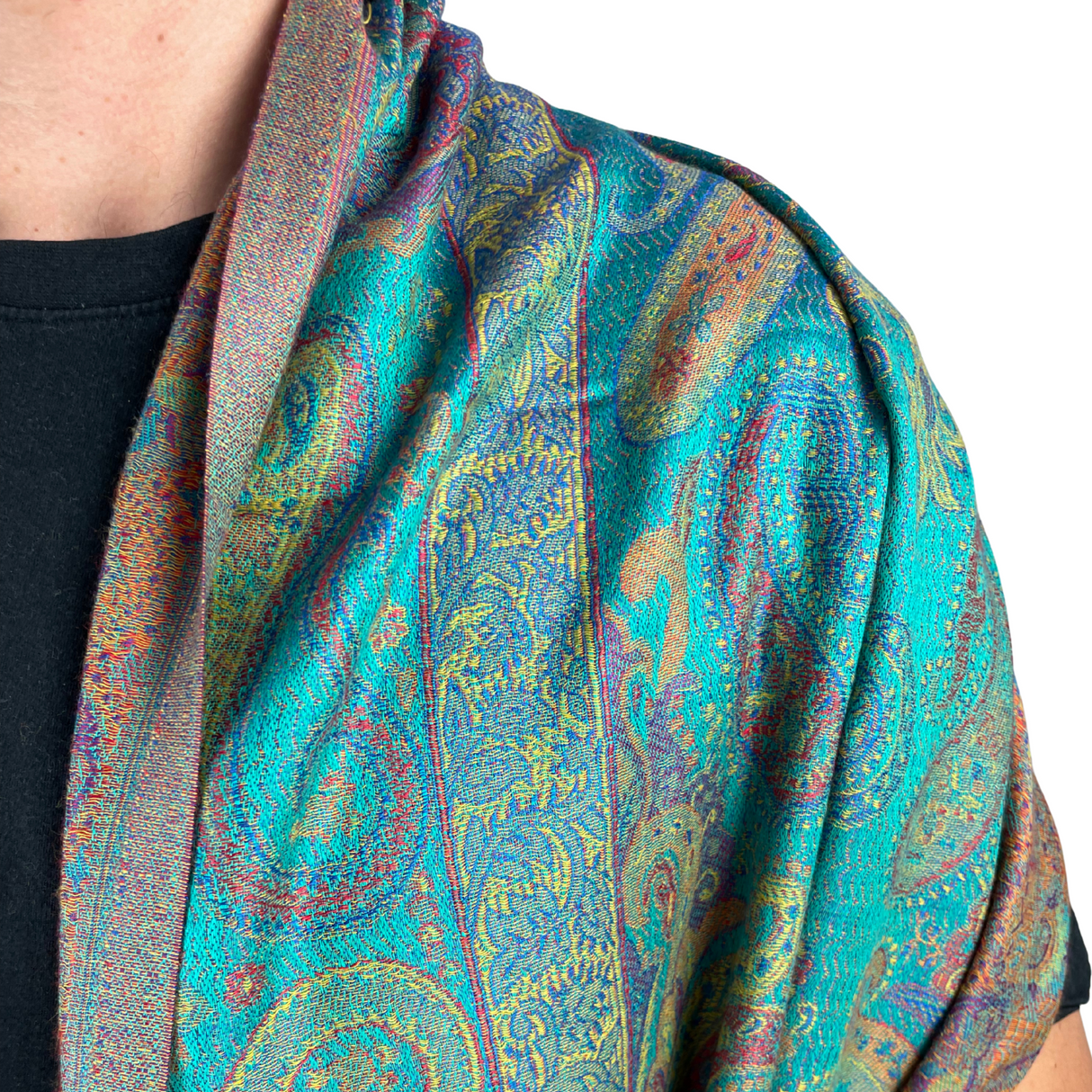Pashmina-Schal mit feinem Paisley-Muster in Türkis-Orange – Frische, Leichtigkeit und Inspiration