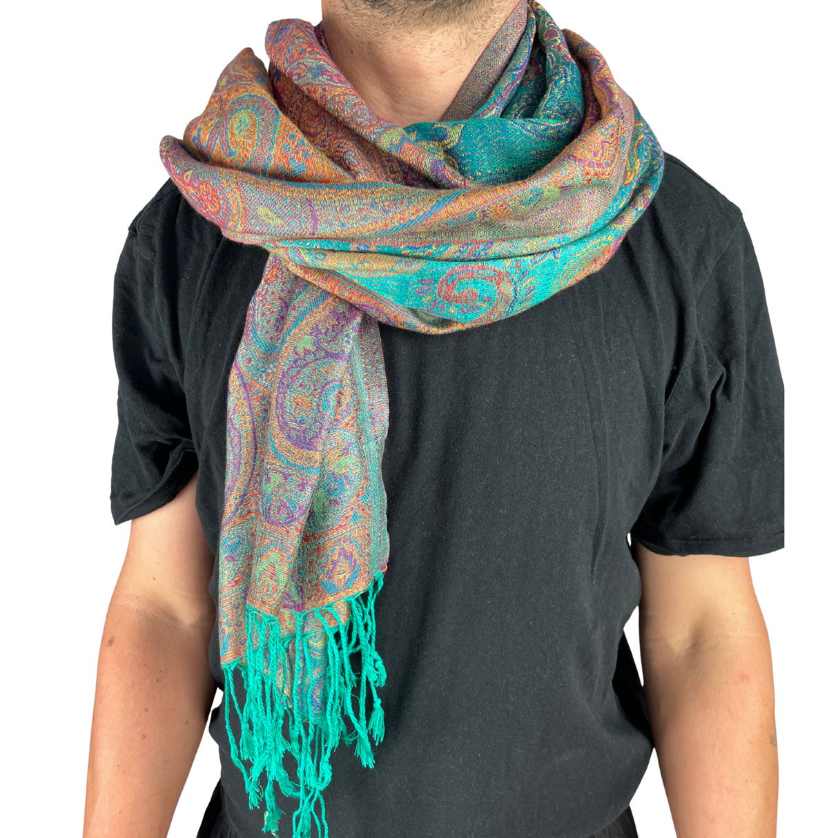 Pashmina-Schal mit feinem Paisley-Muster in Türkis-Orange – Frische, Leichtigkeit und Inspiration