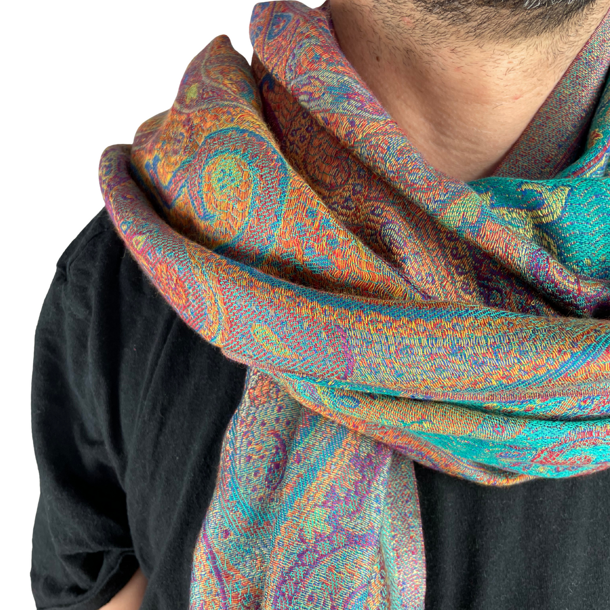 Pashmina-Schal mit feinem Paisley-Muster in Türkis-Orange – Frische, Leichtigkeit und Inspiration