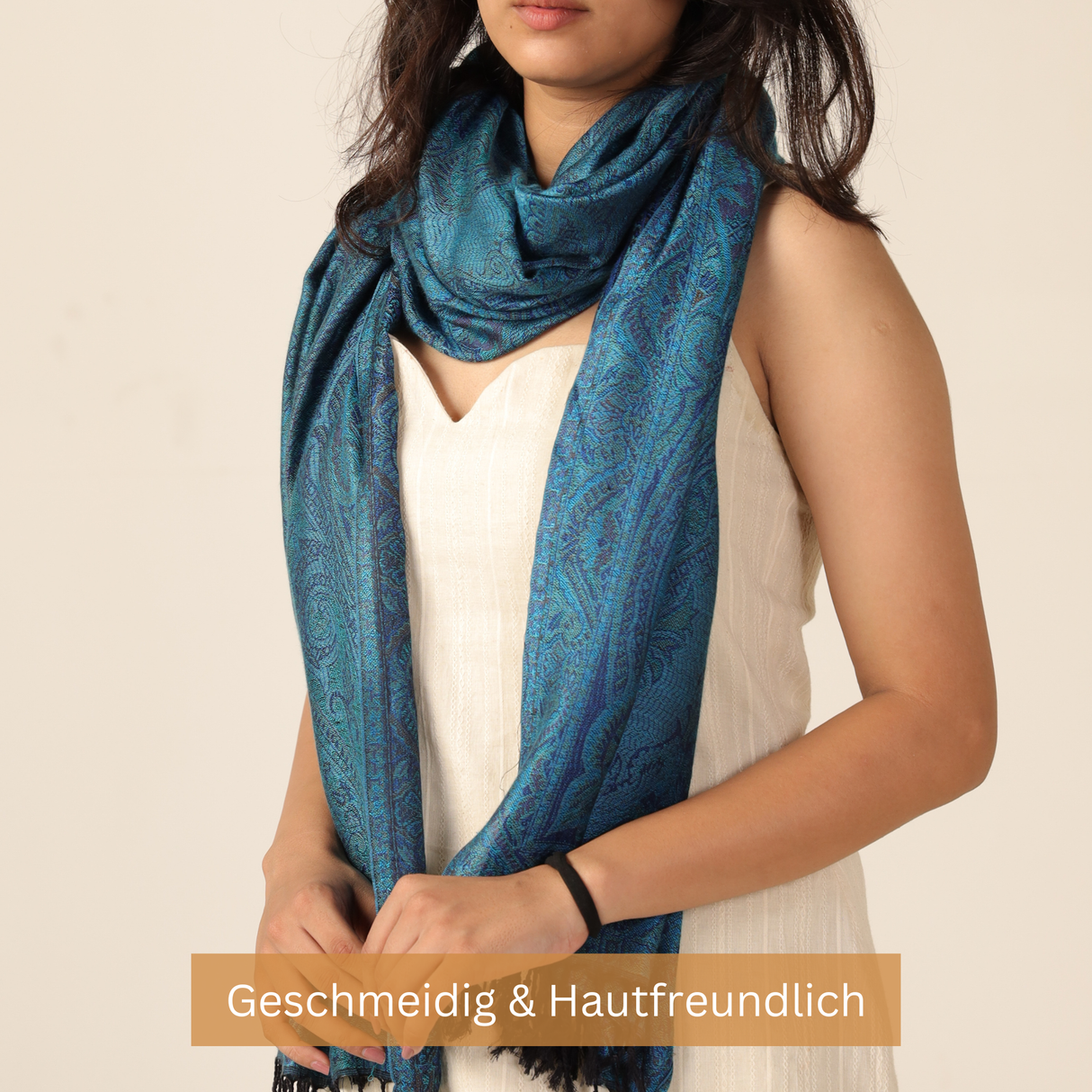 Pashmina-Schal Blau mit Paisley-Muster
