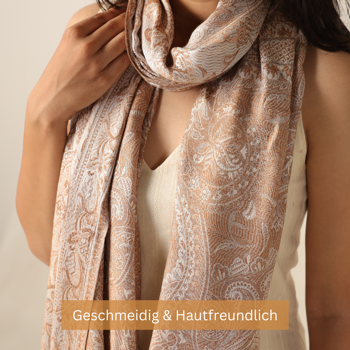 Pashmina Schal Creme mit Paisley Muster
