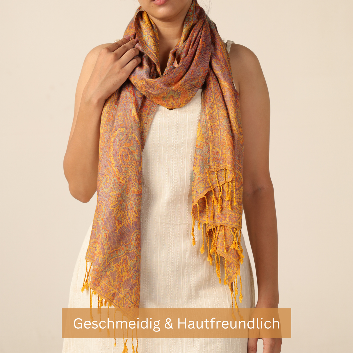 Pashmina-Schal Goldgelb mit Paisley-Muster