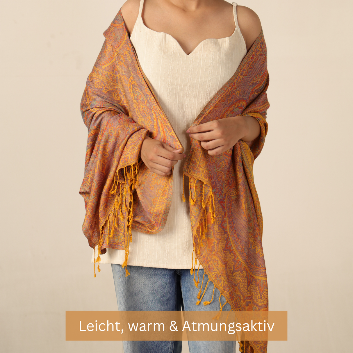Pashmina-Schal Goldgelb mit Paisley-Muster